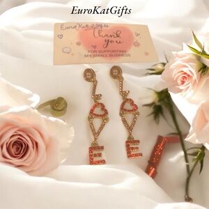 NEW Gold and Red Crystal LOVE Earrings NWT